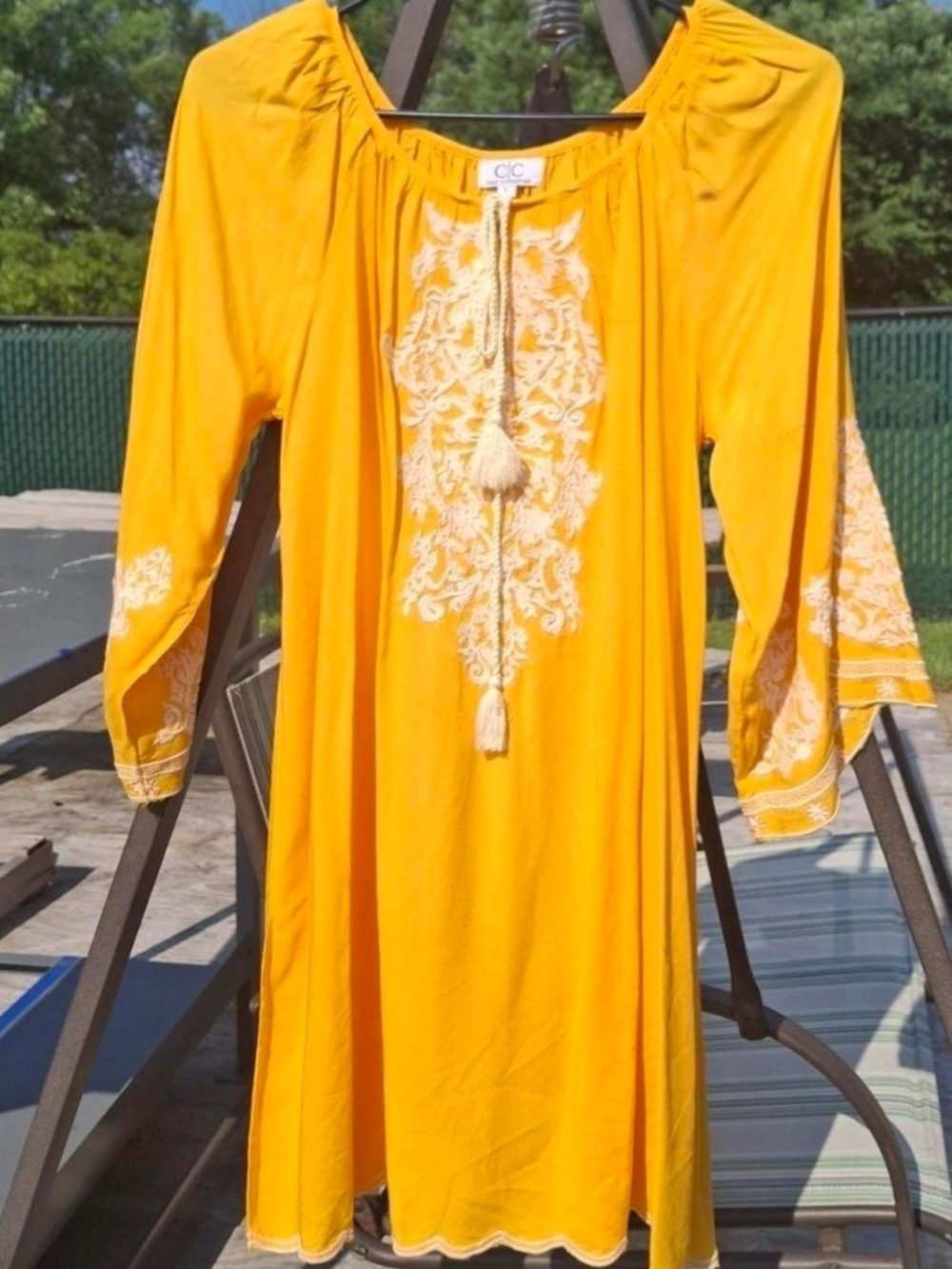 C&C California Bright Mustard Yellow Embroidered Peasant Top
